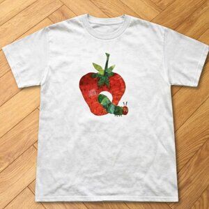 White - Cute Caterpillar Strawberry Graphic T-Shirt Illustration